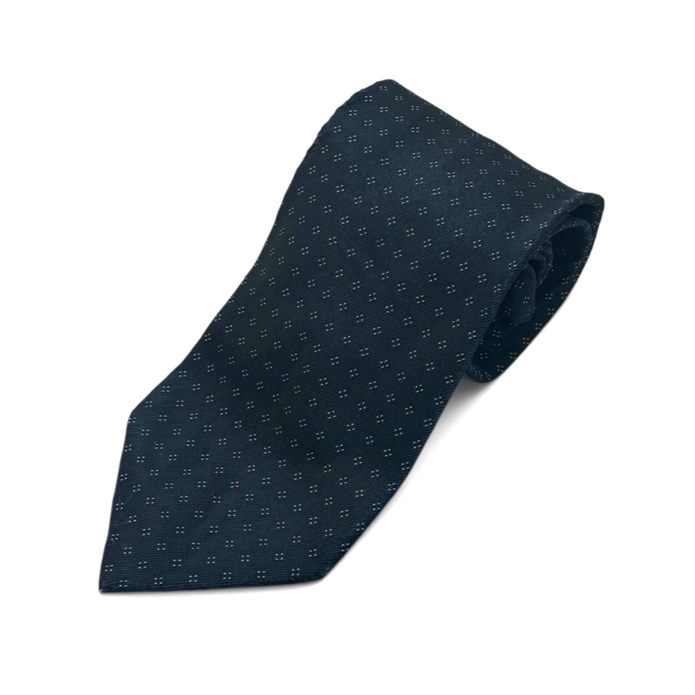 Hugo Boss Mens Silk Tie Navy Blue Diamond Micro Pattern Geometric Made in Italy